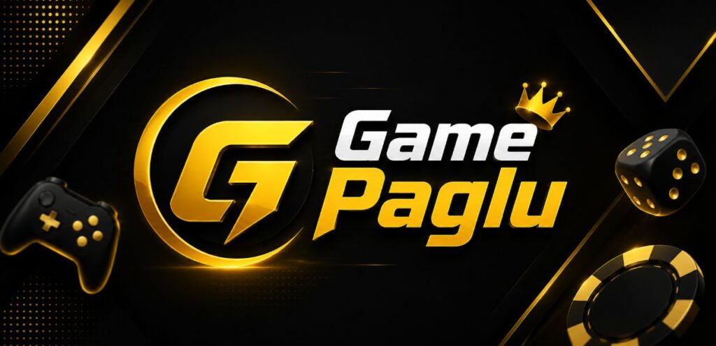 Futuristic gaming logo of Game Paglu with golden accents